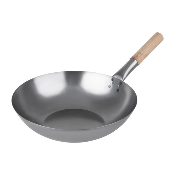 Vogue Wok milder Stahl flacher Boden 35,6(Ø)cm