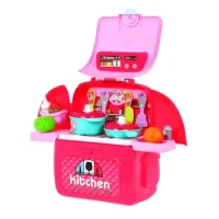 Pink Kitchen 2in1 Rucksack für Kinder ab 3 Jahren, klappbare Tischplatte + Töpfe + Zubehör 24 Stk.