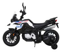 Batteriebetriebenes BMW F850 GS Motorrad für Kinder Weiß + Stützräder + Audio-LED + Freistart + EVA