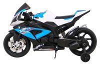 BMW HP4 batteriebetriebenes Motorrad für Kinder Blau + Hilfsräder + Free Start + EVA + MP3-LED