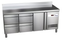 Kühltisch Ready KT3004 mit Arbeitsplatte, Aufkantung 1 Tür 4 halbe Schubladen