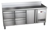 Kühltisch Ready KT3614 mit Arbeitsplatte, Aufkantung 1 Tür, 4 halbe Schubladen