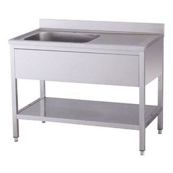 KBS Spültisch 1200x600x850 mm mit Aufkantung 1 Becken links mit Grundboden