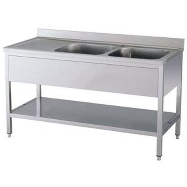 KBS Spültisch 1600x600x850 mm mit Aufkantung 2 Becken rechts mit Grundboden