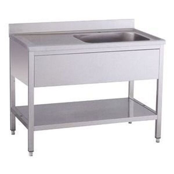 KBS Spültisch 1200x700x850 mm mit Aufkantung 1 Becken rechts mit Grundboden