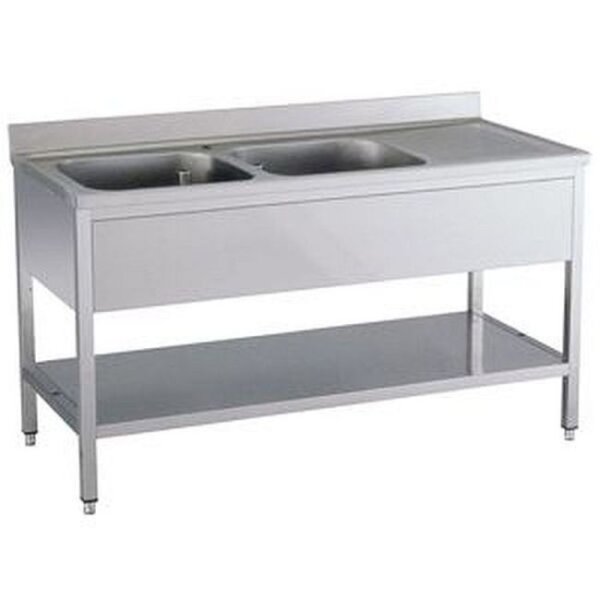 KBS Spültisch 1400x700x850 mm mit Aufkantung 2 Becken links mit Grundboden
