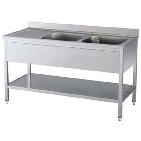 KBS Spültisch 1600x700x850 mm mit Aufkantung 2 Becken rechts mit Grundboden