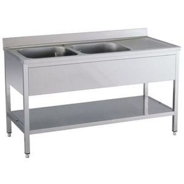 KBS Spültisch 1800x700x850 mm mit Aufkantung 2 Becken links mit Grundboden