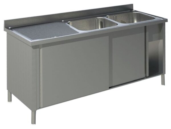 KBS Spülschrank 2000x700x850 mm mit 2 Becken rechts mit Schiebetüren