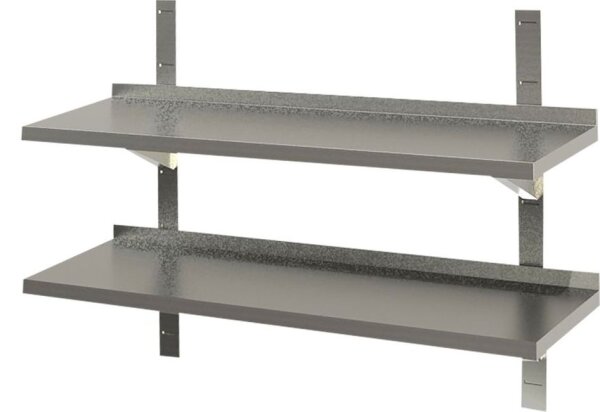 KBS Wandbord 2 Böden mit Aufkantung 1600x400x40 mm  Edelstahl mit Handschutzfalz