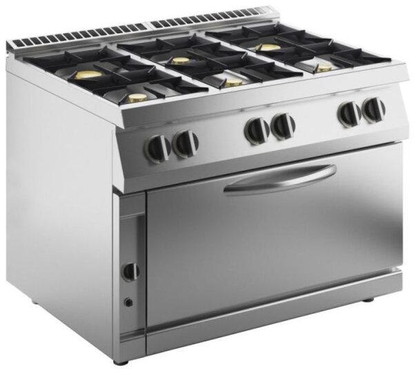 KBS Gasherd 6 Brenner mit Jumbo Gas Ofen 6x 6 kW 1200x730x900 mm Piezozündung