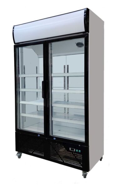 Gastro Getränkekühlschrank mit 600 Liter - 2 Glastüren, selbstschließend, mobil