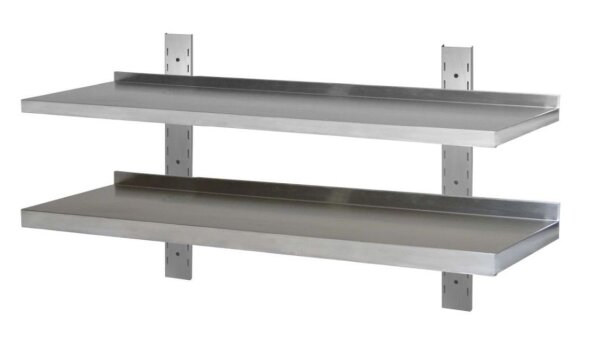 Wandbord Edelstahl Verstärkt, 2 Böden, 80X40