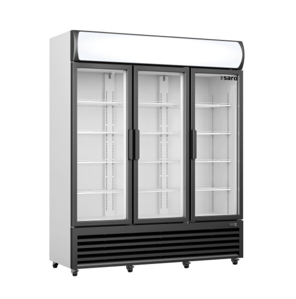 Glastürkühlschrank GTK 1065 von Saro -  3 Türen, mit Werbetafel und LED-Beleuchtung