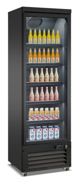 Combisteel Glastürkühlschrank mit 450 Liter - Umluft, LED-Beleuchtung, schwarz