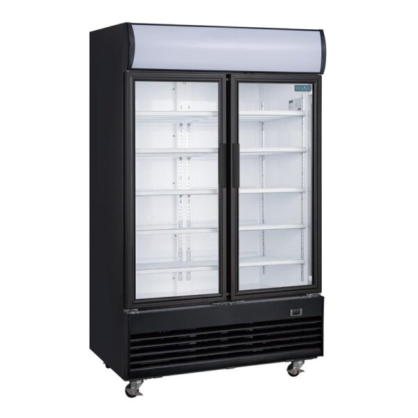 Polar Glastürkühlschrank mit 950 Liter - 2 Türen, selbstschließend, schwarz
