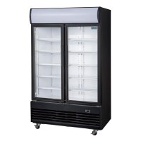 Polar Glastürkühlschrank mit 950 Liter - 2 Türen, selbstschließend, schwarz