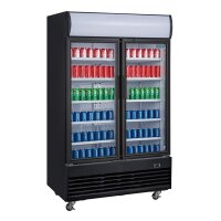 Polar Glastürkühlschrank mit 950 Liter - 2 Türen, selbstschließend, schwarz