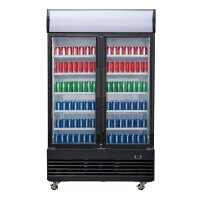 Polar Glastürkühlschrank mit 950 Liter - 2 Türen, selbstschließend, schwarz