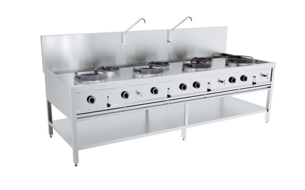 Combisteel Gas-Woktisch mit 7 Brenner und Grundboden 2500x900x750mm