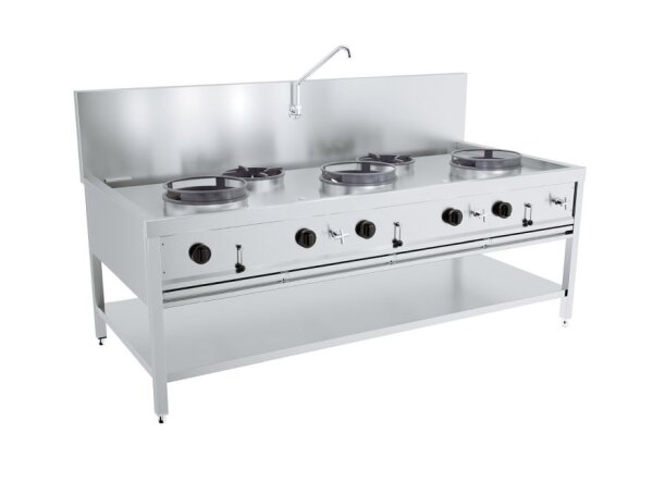 Combisteel Gas Woktisch mit 5 Brenner und Grundboden 2000x900x750mm