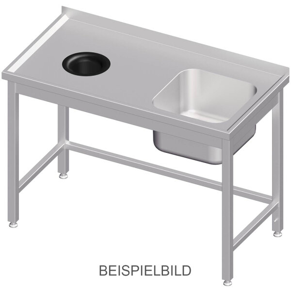 Spültisch ohne Grundboden, mit Abfallloch, 1700x700x850 mm, mit einem Becken links, mit Aufkantung, verschweißt