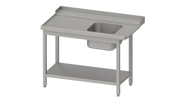 Zulauftisch, Korbführung mit Gefälle, mit Grundboden mit einem Becken 900x750x880 mm, Anbauseite links, mit Aufkantung, verschweißt