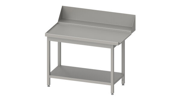 Ablauftisch "PRO", Korbführung mit Gefälle, mit Grundboden, 1300x750x880 mm, Anbauseite links, mit Aufkantung 200 mm, verschweißt