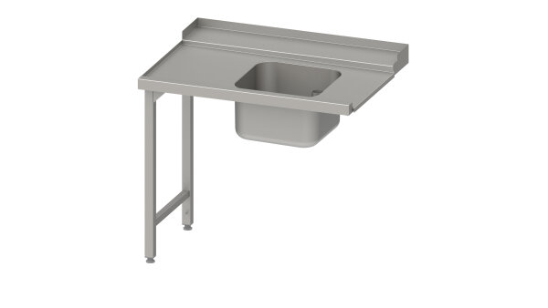 Zulauftisch, Korbführung mit Gefälle, auf zwei Beinen mit einem Becken 1000x750x880 mm, Anbauseite links, mit Aufkantung, verschweißt