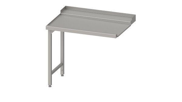 Ablauftisch, Korbführung mit Gefälle, auf zwei Beinen 1500x750x880 mm, Anbauseite links, mit Aufkantung, verschweißt