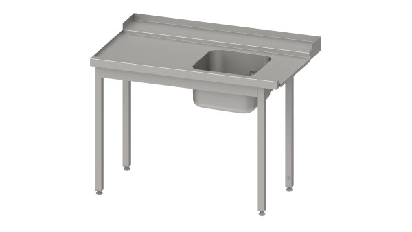 Zulauftisch, Korbführung mit Gefälle, ohne Grundboden mit einem Becken 1500x750x880 mm, Anbauseite links, mit Aufkantung, verschweißt