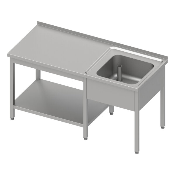 Cheftisch mit Grundboden unter der Arbeitsfläche, mit einem Becken rechts 1300x600x850 mm, mit Aufkantung, verschweißt