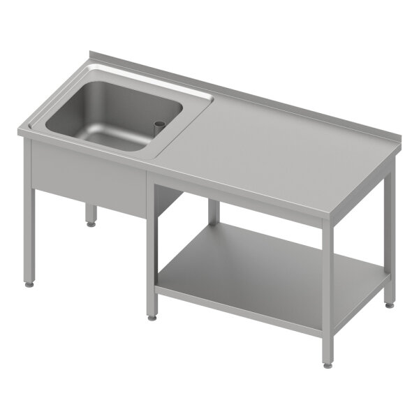 Tisch mit Grundboden unter der Arbeitsfläche, mit einem Becken links 1600x700x850 mm, mit Aufkantung, verschweißt