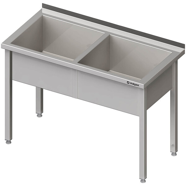 Topfspüle mit zwei Becken, 1200x600x850 mm, 300 mm Beckenhöhe, mit Aufkantung, verschweißt