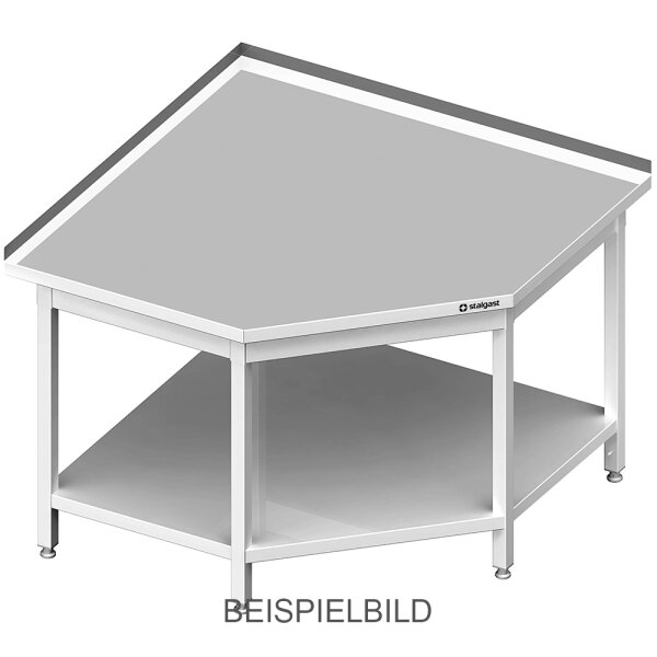 Eckarbeitstisch mit Grundboden, 1200x1200x850 mm (Anbau: 700/600 mm), ohne Aufkantung, verschweißt