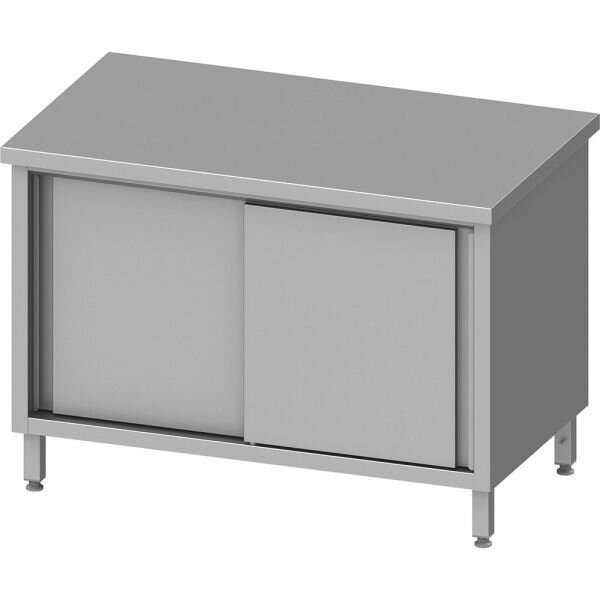 Arbeitsschrank mit Schiebetüren, 1700x600x850 mm, ohne Aufkantung, verschweißt