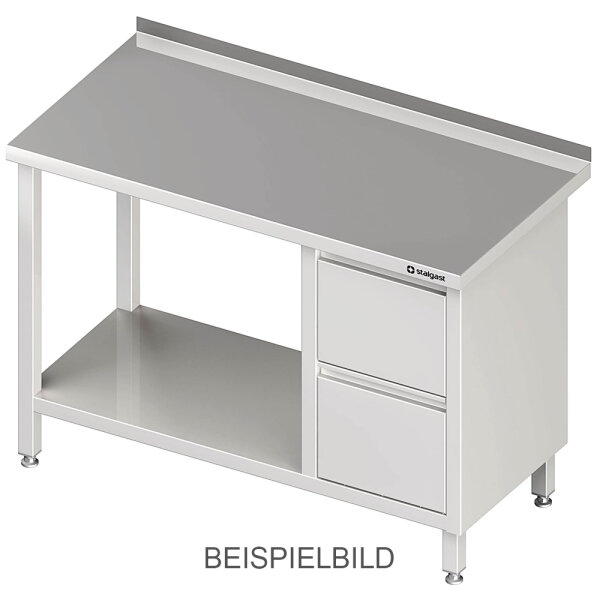 Arbeitstisch mit Grundboden, 800x600x850 mm, mit 2er Schubladenblock links, ohne Aufkantung, verschweißt