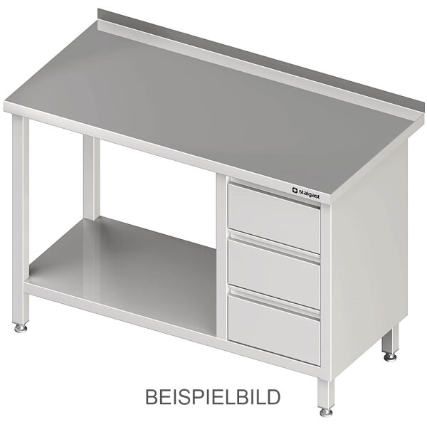 Arbeitstisch mit Grundboden, 1500x600x850 mm, mit 3er Schubladenblock links, ohne Aufkantung, verschweißt