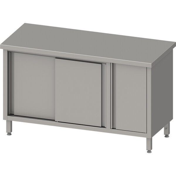 Arbeitsschrank mit Schiebetüren, 1600x600x850 mm, mit Flügeltürschrank rechts, ohne Aufkantung, verschweißt