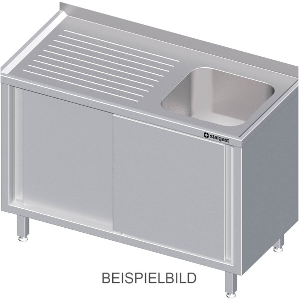 Spülschrank mit Schiebetüren 1400x600x850 mm, mit einem Becken links, mit Aufkantung, verschweißt