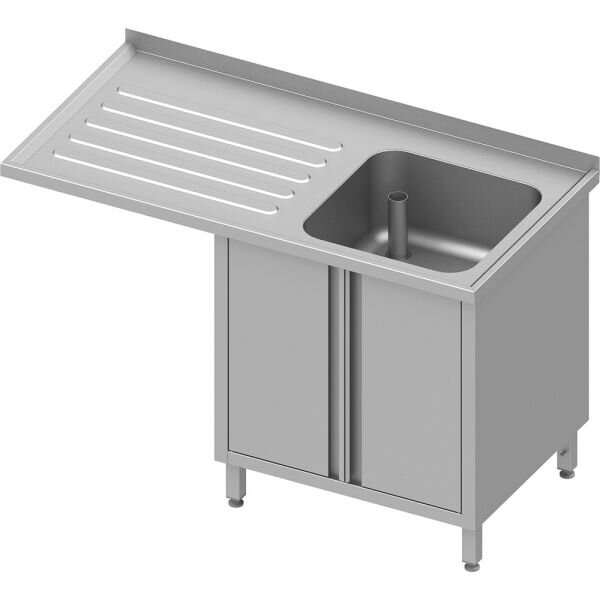 Spülschrank mit Flügeltüren und Überstand 1300x700x900 mm, mit einem Becken rechts, mit Aufkantung, verschweißt
