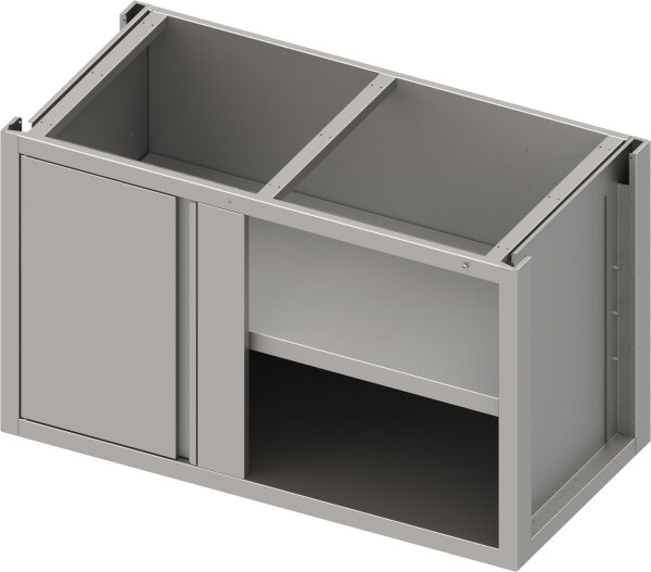 Eckunterschrank Boxversion 2.0 mit Flügeltür, Teil 1/2 für 640 mm Anbautiefe, Sockelbau, 1400x640x660 mm