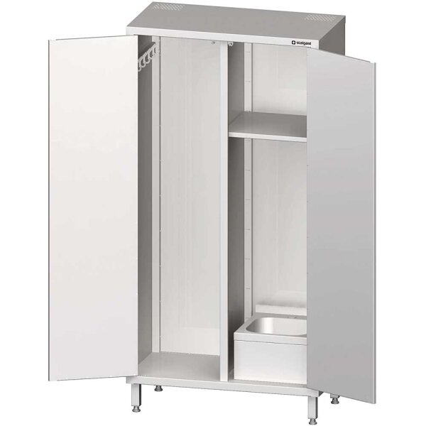 Hochschrank mit Spülbecken für Reinigungsutensilien, 2 Flügeltüren, 1000x500x2000 mm (BxTxH)