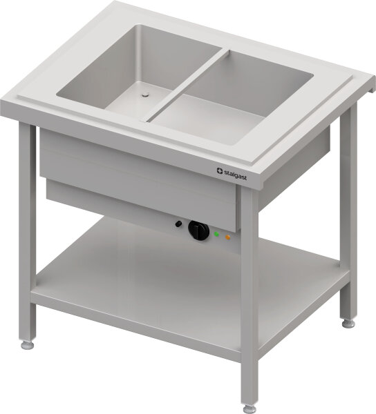 Warmausgabe mit einem Bain-Marie-Becken 2x GN1/1, 920x750x880, Edelstahlabdeckung