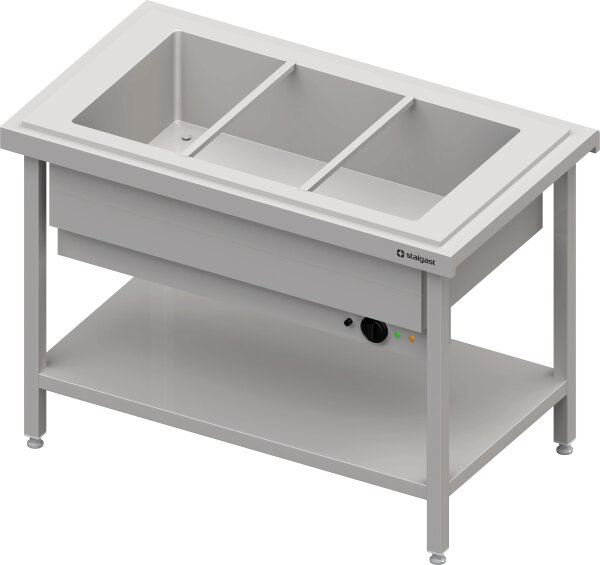 Warmausgabe mit einem Bain-Marie-Becken 3x GN1/1, 1245x750x880, Edelstahlabdeckung