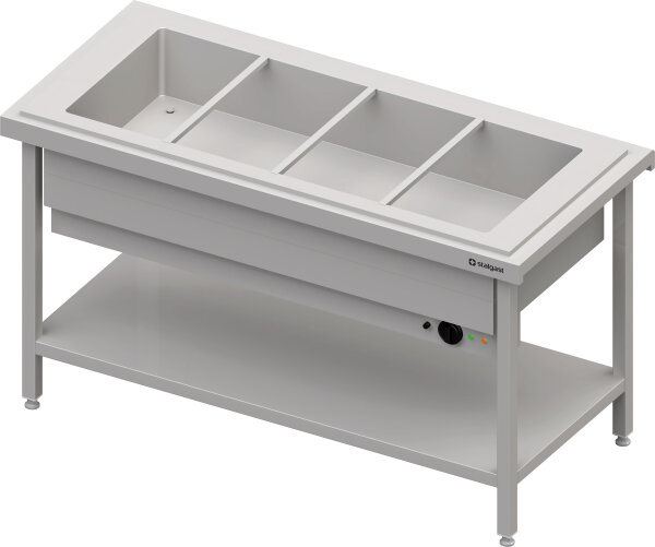 Warmausgabe mit einem Bain-Marie-Becken 4x GN1/1, 1570x750x880, Edelstahlabdeckung