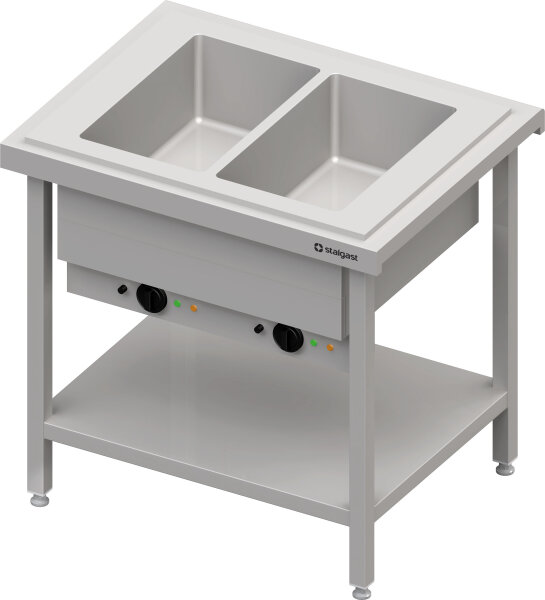 Warmausgabe mit Bain-Marie 2x GN1/1 Einzelbecken, 920x750x880, Edelstahlabdeckung
