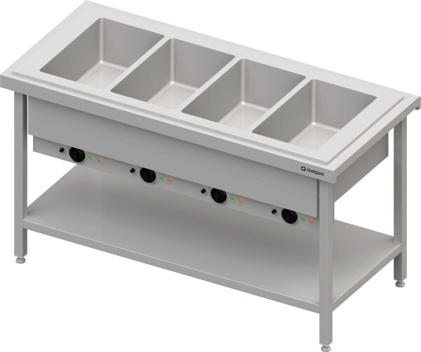 Warmausgabe mit Bain-Marie 4x GN1/1 Einzelbecken, 1570x750x880, Edelstahlabdeckung