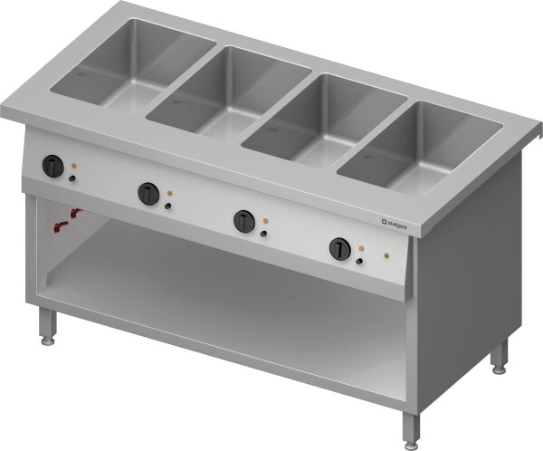 Bain-Marie-Station "Free Flow" 4x GN1/1-Becken, 1465x750x880 mm Edelstahlabdeckung
