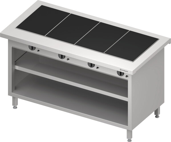 Warmausgabe "Free Flow" mit 4 Wärmeplatten aus Glaskeramik und offenem Unterschrank 1465x750x880 mm, Edelstahlabdeckung